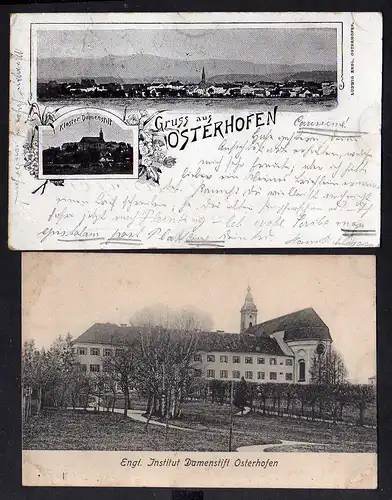 94283 2 AK Osterhofen Kloster Damenstift 1897 engl. Institut 1912