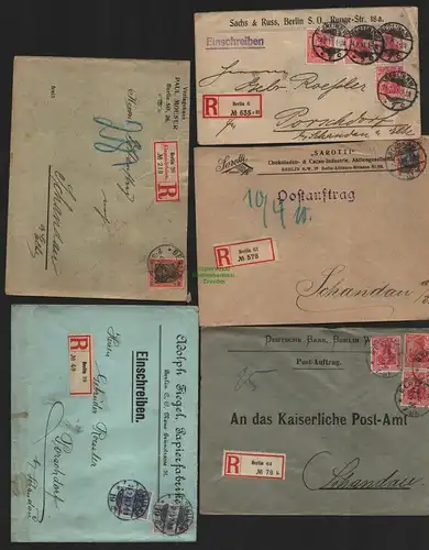 B7216 12x Brief DR Germania 1906 - 1911 Einschreiben Eilboten Postauftrag Berlin