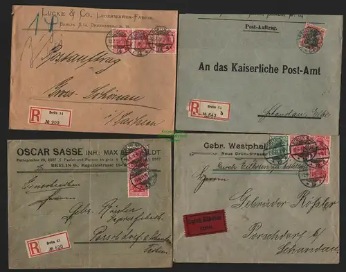 B7216 12x Brief DR Germania 1906 - 1911 Einschreiben Eilboten Postauftrag Berlin