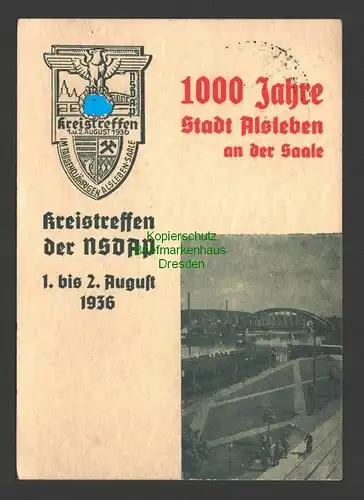 B7435 Postkarte 1000 Jahre Stadt Alsleben Saale 1936 Partei Kreistreffen