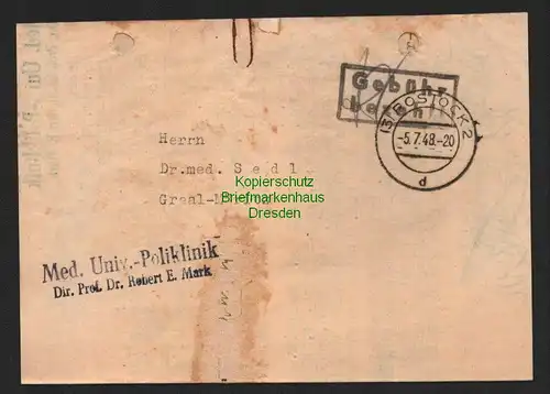 B7268 Faltbrief Vorderseite Rostock Gebühr bezahlt 1948  Währungsreform