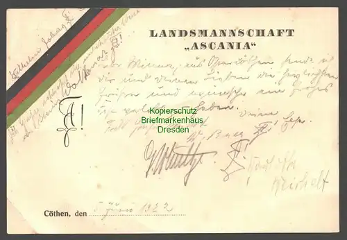 B7811 AK Landsmannschaft Ascania Cöthen Köten 1922