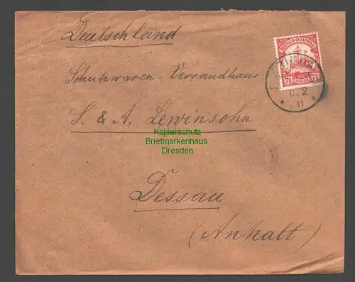 B7733 Deutsch Ostafrika DOA Brief Iringa 1911 an Versandhaus Lewinsohn Dessau