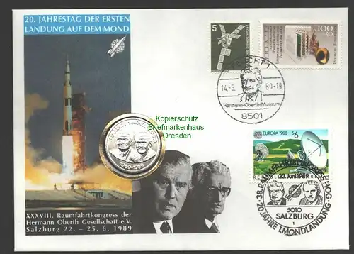 B7565 Numisbrief 20. Jahrestag der 1. Mondlandung 1989 BRD / Östereich Salzburg