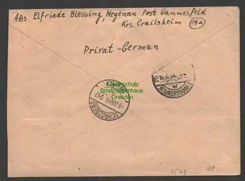 B7579 Alliierte Besetzung Einschreiben Brief Brettheim Württ. Notstempel 1946