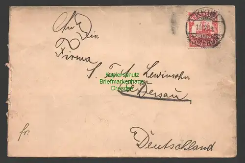 B7404 Brief Kribi Kamerun 1909 an Schuhwaren Versandhaus Lewinsohn Dessau