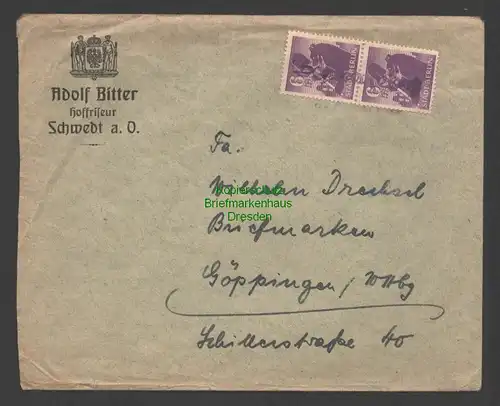B7576 SBZ Berlin 2x 6 Pfg. Brief Notstempel Schwedt (Oder)