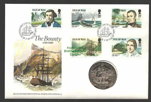 B7564 Numisbrief Isle of Man The Bounty 1989 1 Crown