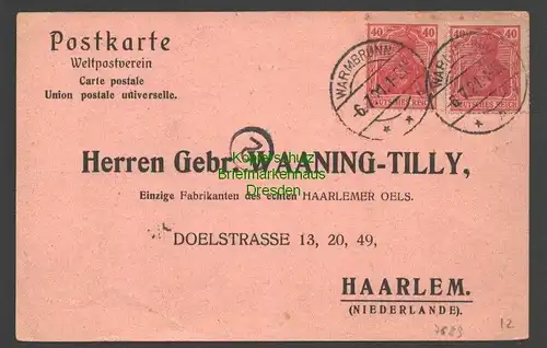 B7689 DR 1921 Warmbrunn Bestellung nach Haarlem Niederlande Wanning-Tilly