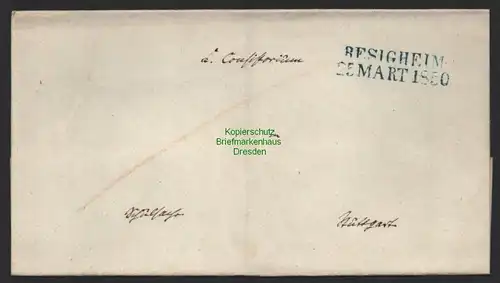 B9935 Altdeutschland Briefhülle Besigheim 25 Mart 1850 nach Stuttgart o. Inhalt