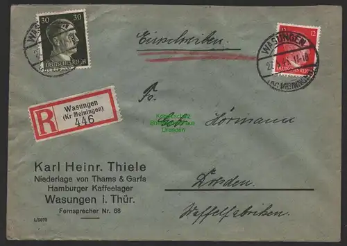 B9790 R-Brief Gebr. Hörmann A.-G. Wasungen Kr Meiningen Karl Heinr. Thiele  1943