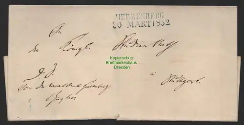 B9943 Altdeutschland Briefhülle Herrenberg 1852 nach Stuttgart ohne Inhalt