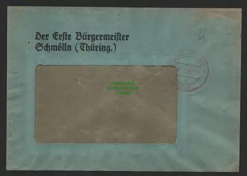 B9921 Brief SBZ Gebühr bezahlt 1945 Schmölln Thür. Der Erste Bürgermeister