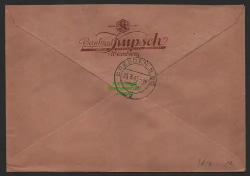 B9817 R-Brief Gebr. Hörmann A.-G. Würzburg 2 Bernhard Kupsch 1943 Weine Lebensm