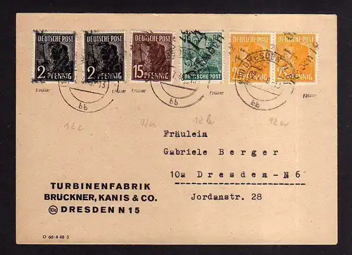 h1131 Brief Handstempel Bezirk 14 Dresden 2x 25, 15 , 16, 2x 2 Pfg gepr. Müller