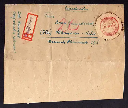 h2283 Währungsreform 1948 Oberfrohna Bezirk 41 EInschreiben Briefteil aus Überfo