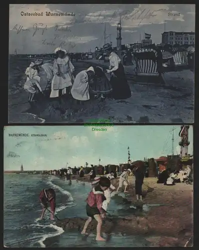 151127 2 AK Ostseebad Warnemünde Strand 1906 Strandleben 1913