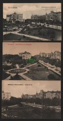 151123 3 AK Ostseebad Warnemünde Blücherstrasse Schillerplatz 1906 Rosengarten