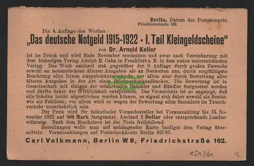151361 AK Berlin 1922 Werbekarte Das Deutsche Notgeld 1915 1922 Kleingeldscheine