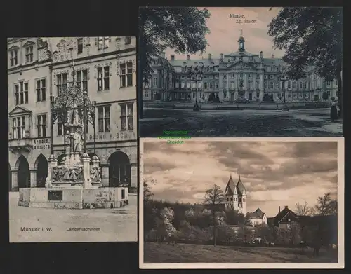 151286 3 AK Münster i. W. Lambertusbrunnen 1910 Kgl. Schloss 1907