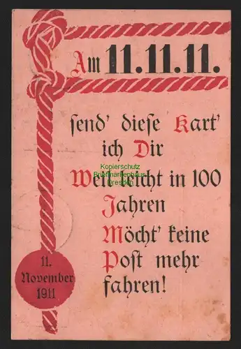 151216 AK Dellbrück Köln 1911 11.11.11 Datum Datumsspielerei