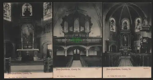 151158 3 AK Coswig Sachsen Peter Paul Kirche Hochaltar Orgel Altarplatz um 1905