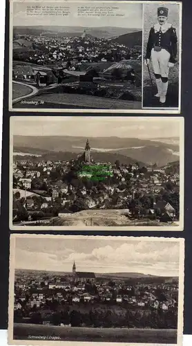 131968 3 AK  Schneeberg 1934 Lindenau Aue Landpoststempel Panorama 1935
