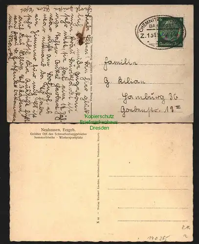 140365 2 AK Neuhausen Erzgebirge Schloß Purschenstein 1937 See Teich