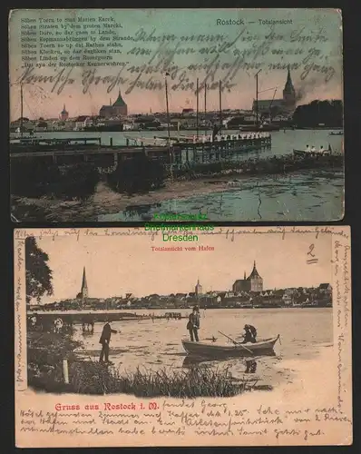 140640 2 AK Rostock Panorama 1910 Totalansicht vom Hafen 1902