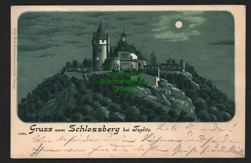 140622 AK MondscheinLitho Schlossberg bei Teplitz 1900