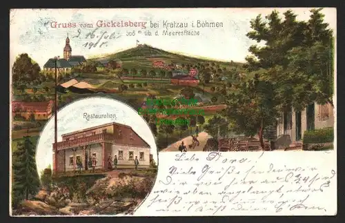 143339 AK Litho Gickelsberg Isergebirge bei Kratzau Böhmen 1905 Restauration