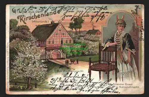 143761 AK Litho Gruss aus dem Kirschenlande Altenlande Kirschblüte Altl. Braut