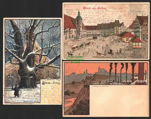 143807 3 AK Freiberg Torstensohn Linde 1900 Obermarkt Muldenhütten Künstlerkarte