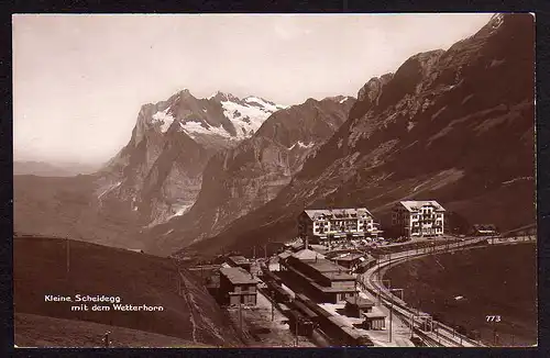 49793 AK Kleine Scheidegg Bahnhof Gleise Zug Wetterhorn um 1920 Fotokarte