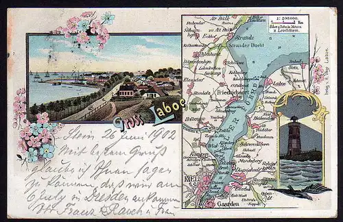 69451 AK Laboe Litho 1902 ieler Förde Leuchtturm