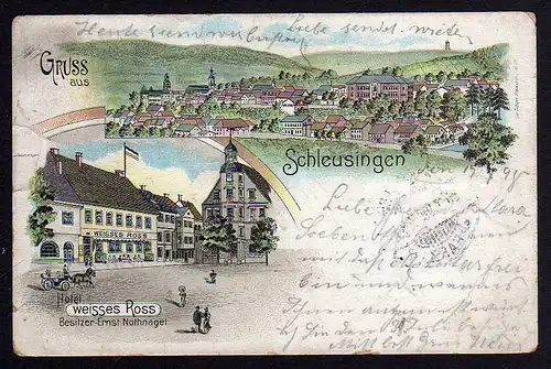 69865 AK Schleusingen Litho 1898 Hotel Weisses Ross