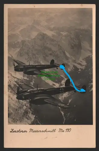 155207 AK Flugzeug Zerstörer Messerschmidt Me 110 über den Alpen um 1940