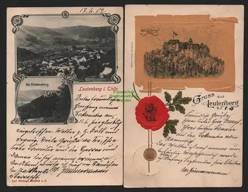 155138 2 AK Leutenberg Thür. Friedensburg 1902 Prägekarte 1903