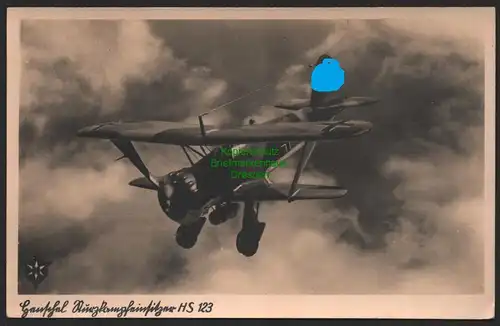 155209 AK Henschel Hs 123 einmotoriger Doppeldecker Sturzkampfflugzeug um 1940