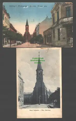 142185 2 AK Neu Oderberg Novy Bohumin Kirche 1930 Kirchengasse um 1920