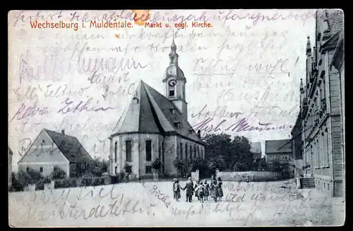 38117 AK Wechselburg Muldental Markt ev. Kirche um 1910