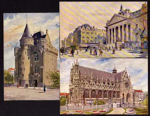 41649 3 AK Brüssel Bruxelles Aquarel Künstlerkarte Bourse de Commerce Eglise