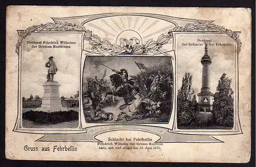 64927 AK Fehrbellin 1906 Denkmal Friedrich Wilhelm