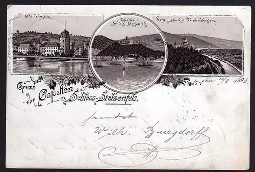 66330 AK Capellen Schloß Stolzenfels Oberlahnstein 1896