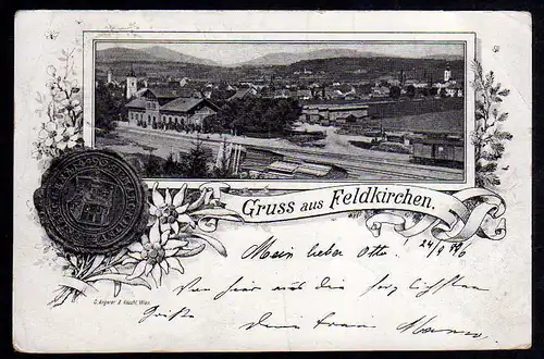 69015 AK Feldkirchen in Kärnten Bahnhof 1896 gelaufen