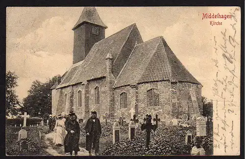 35075 AK Middelhagen Kirche 1917 Rügen