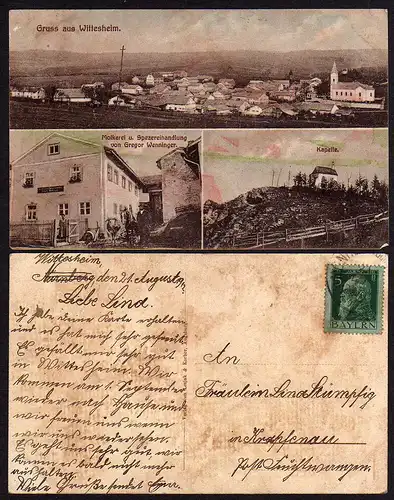 37933 AK Wittesheim Bayern 1912 Molkerei und Spezereihandlung Wenninger Kapelle