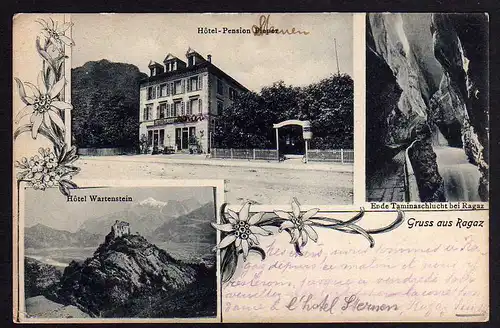 63421 AK Bad Ragaz 1909 Hotel Pension Pieper Wartenstein Taminaschlucht