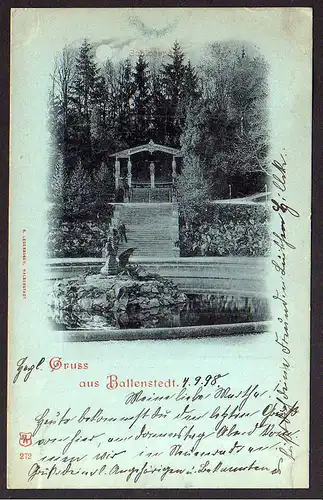 63623 AK Ballenstedt 1898 Park Brunnen Verlag Lederbogen Halberstadt