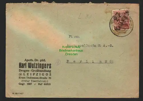 h6010 SBZ Handstempel Bezirk 27 Leipzig 30 Brief 30.6.48 nach Berlin